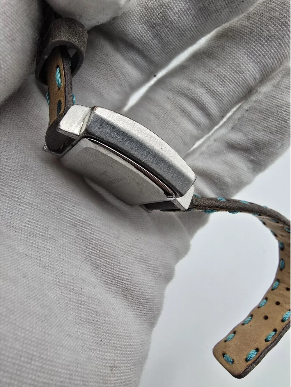 Tokyo Bay Blue Dial Square Quartz Watch with Brown Leather And Blue Stitch Band